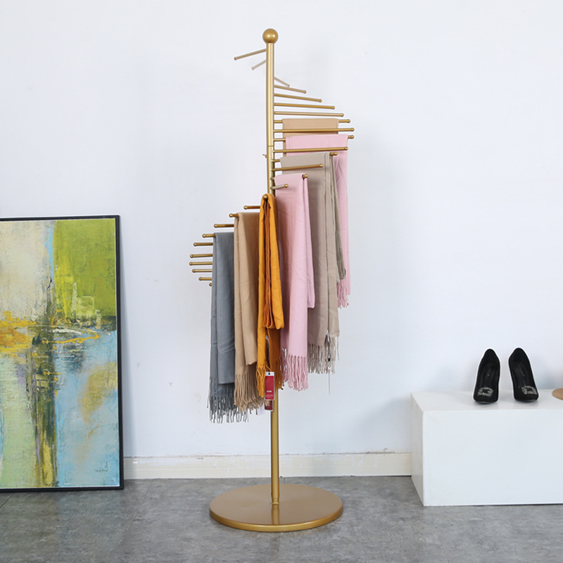 Gold multi-functional round scarf rack floor-to-ceiling display rack creative clothing store trousers display rack