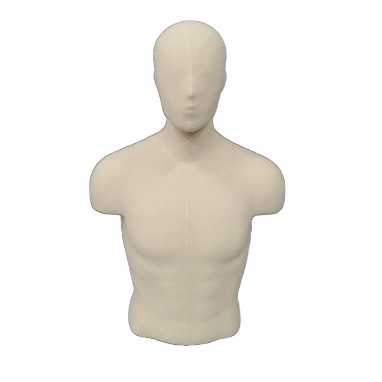 High Quality Half Body Male Dress Form Mannequin Torso With Head Manikin Fabric Covered Upper-Body Male Mannequins No Arm