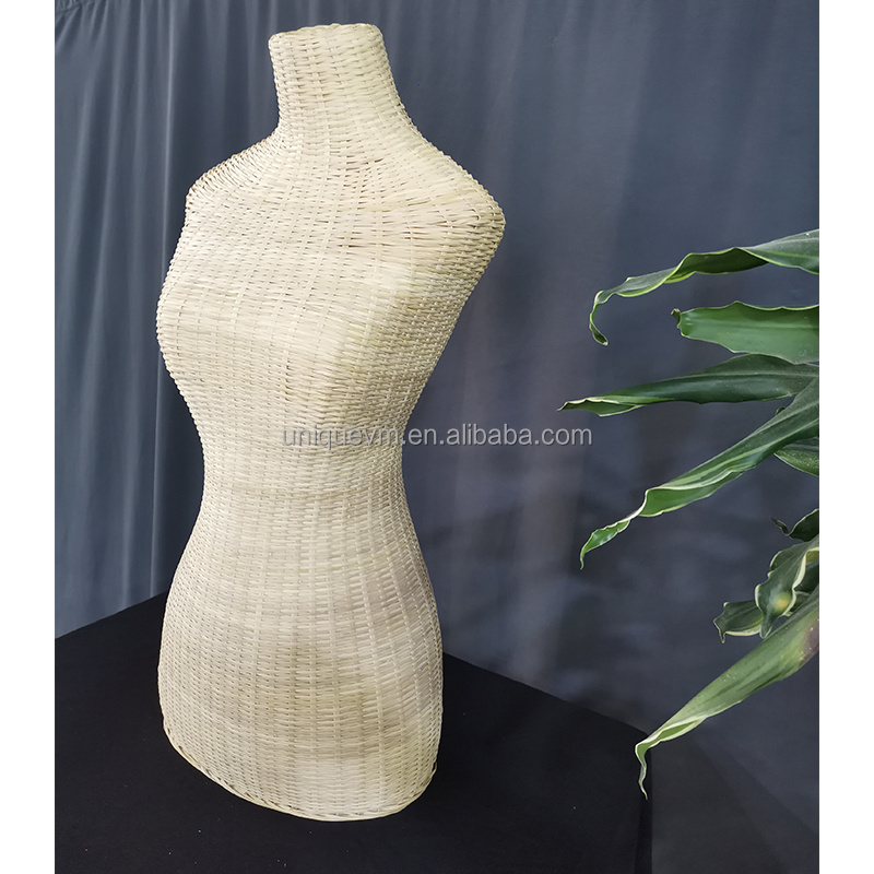 Handmade Rattan Half Body Female Mannequin Woman Upper-Body Dummy Torso Cloth Display