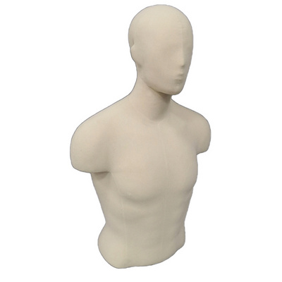 High Quality Half Body Male Dress Form Mannequin Torso With Head Manikin Fabric Covered Upper-Body Male Mannequins No Arm