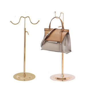 Wholesale retail display racks silver metal rack display gold handbag holder adjustable height bag hair holder display stand