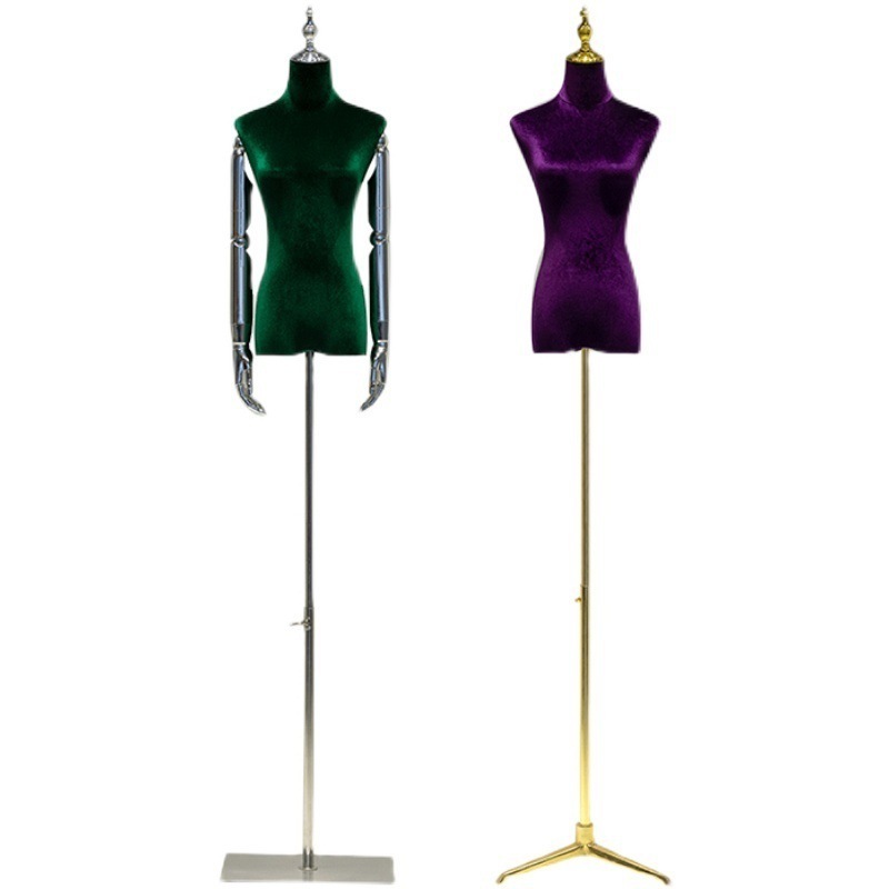 Dummy Torso Stand Metal Fashion Velvet Women Mannequins Torso Headless with Plating Hand Mannequins Female Colorful 1 Pcs