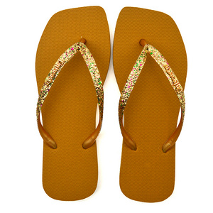 Hot sales Square-toed Upper Glitter Women Rubber Flip Flops