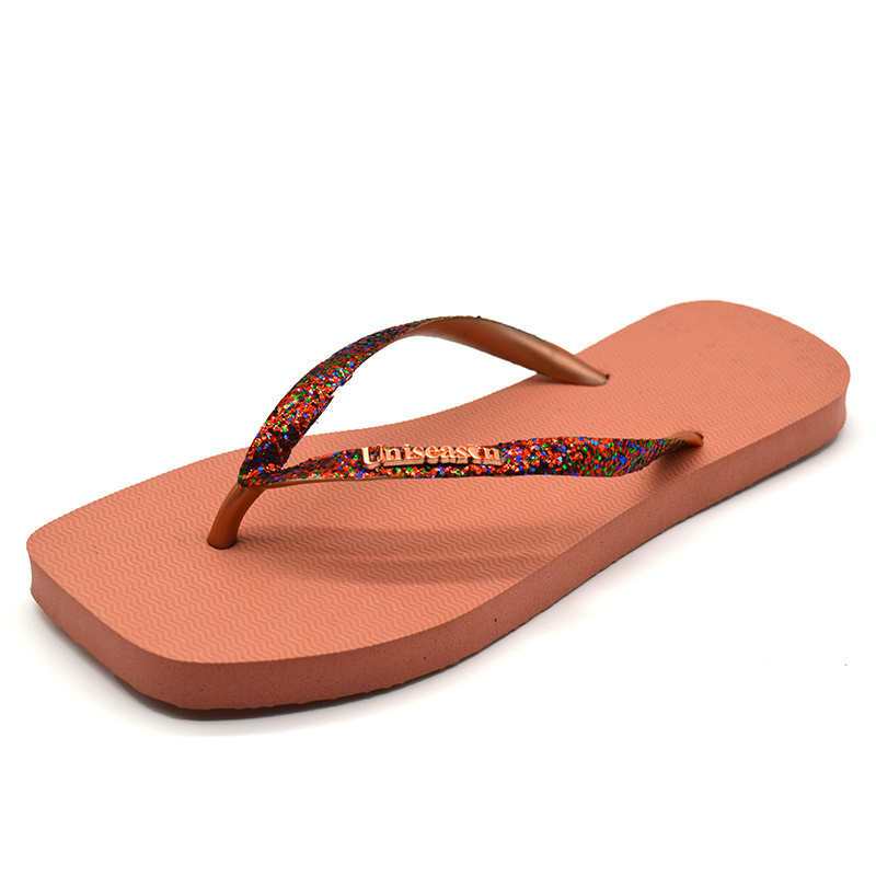 Hot sales Square-toed Upper Glitter Women Rubber Flip Flops