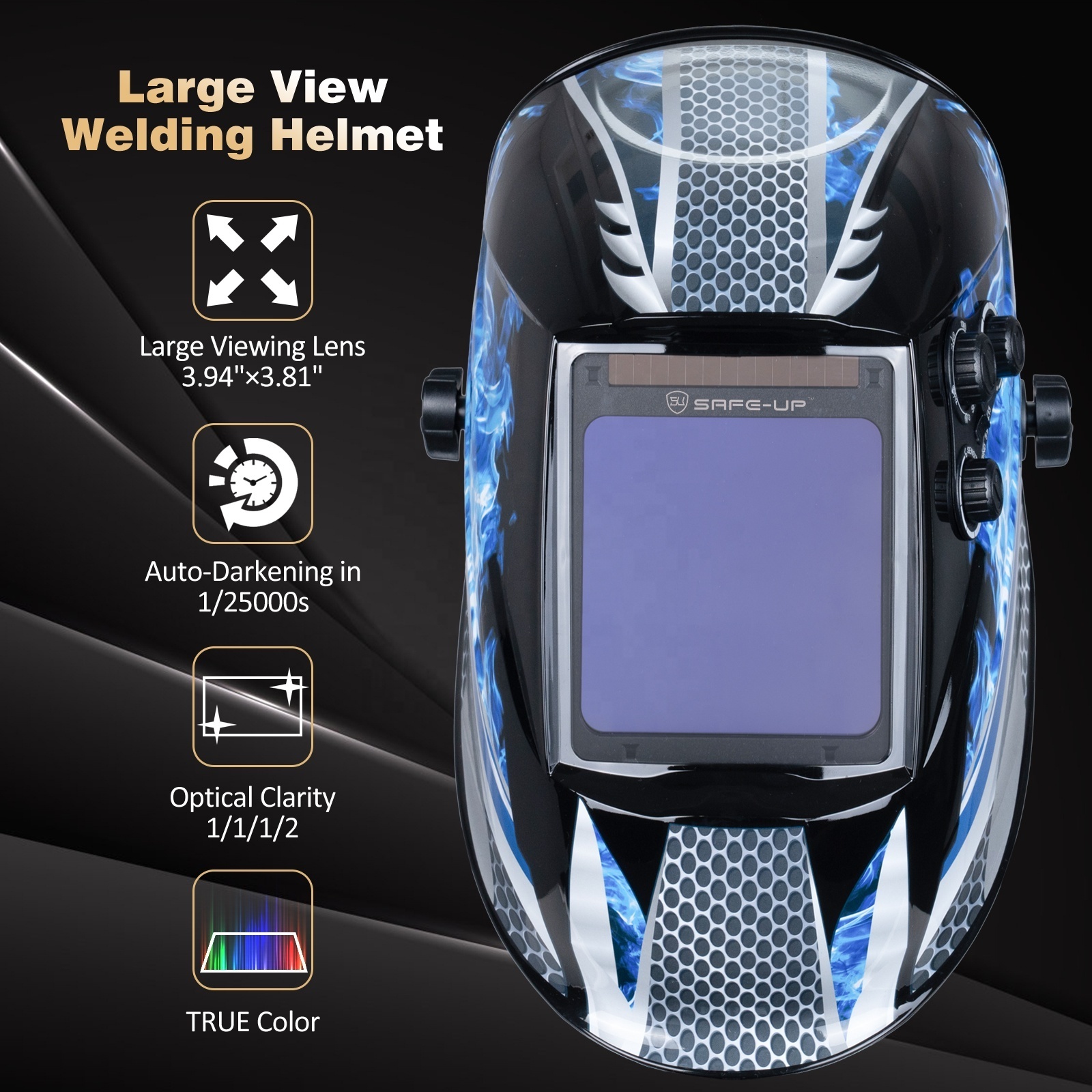 Large vewing screen auto darkening safety electronic welding hood helmet