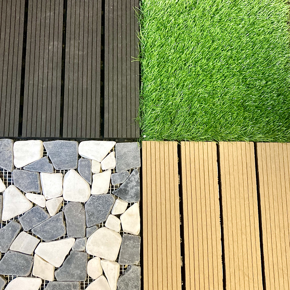 Garden floor design artificial grass deck tiles WPC tile stone tile for garden