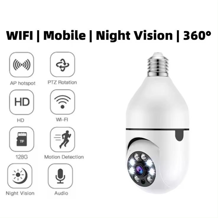 Night Vision Safe Wireless light Bulb With Camera   360 Rotating Automatic Tracking Camera Wifi Bulb Camera