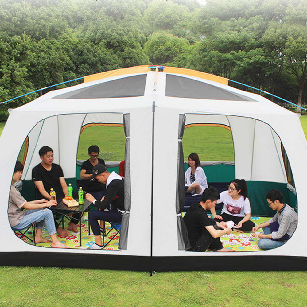 Double Layer Leisure 2 Room 8 10 Person Camping Cabin House Shape Camping Tent