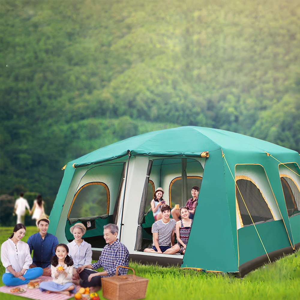 Double Layer Leisure 2 Room 8 10 Person Camping Cabin House Shape Camping Tent