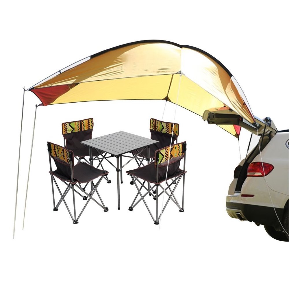 Waterproof Teardrop Trailer Awning Portable Car SUV Awning Tent Sun Shelter Canopy for Camping 4 Persons