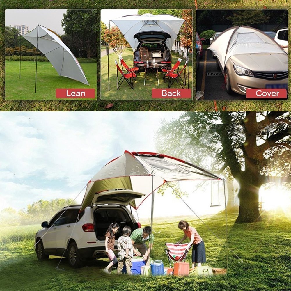 Waterproof Teardrop Trailer Awning Portable Car SUV Awning Tent Sun Shelter Canopy for Camping 4 Persons