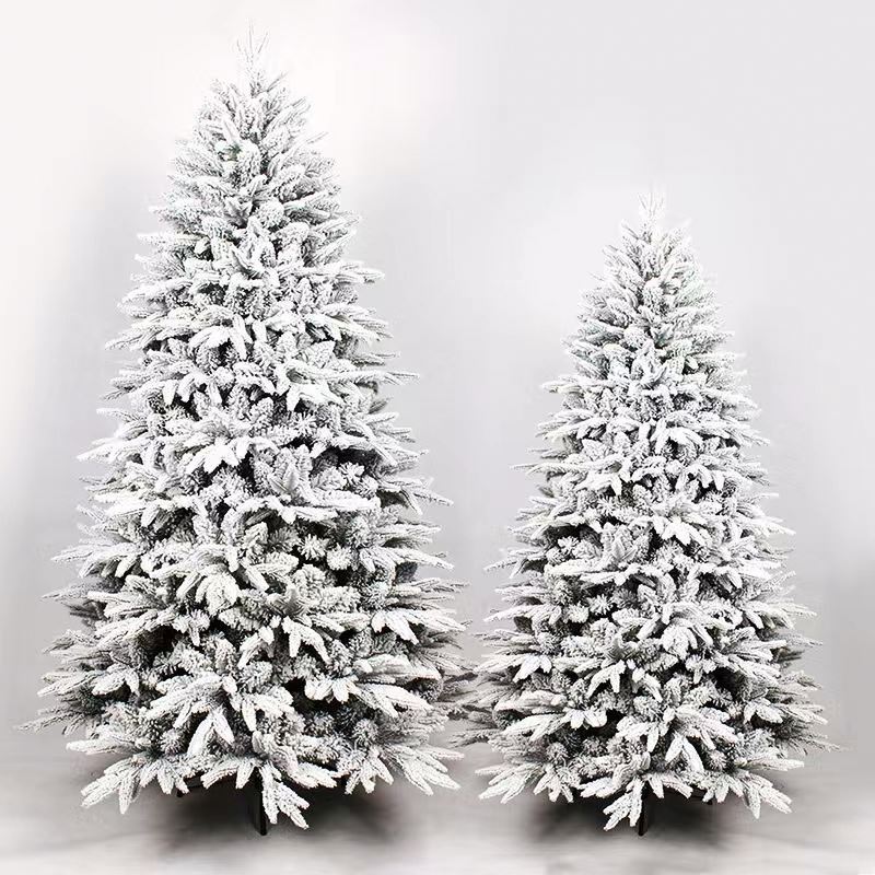 Medium Outdoor Prelit Artificial White Snow Flocked Pvc PE 1-12Ft Size Snow Flocking Decoration Christmas Tree With Lights