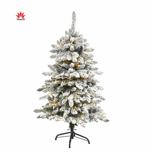 2024 Artificial Xmas  Snowy Flocked Slim Pencil Christmas Tree with Lights