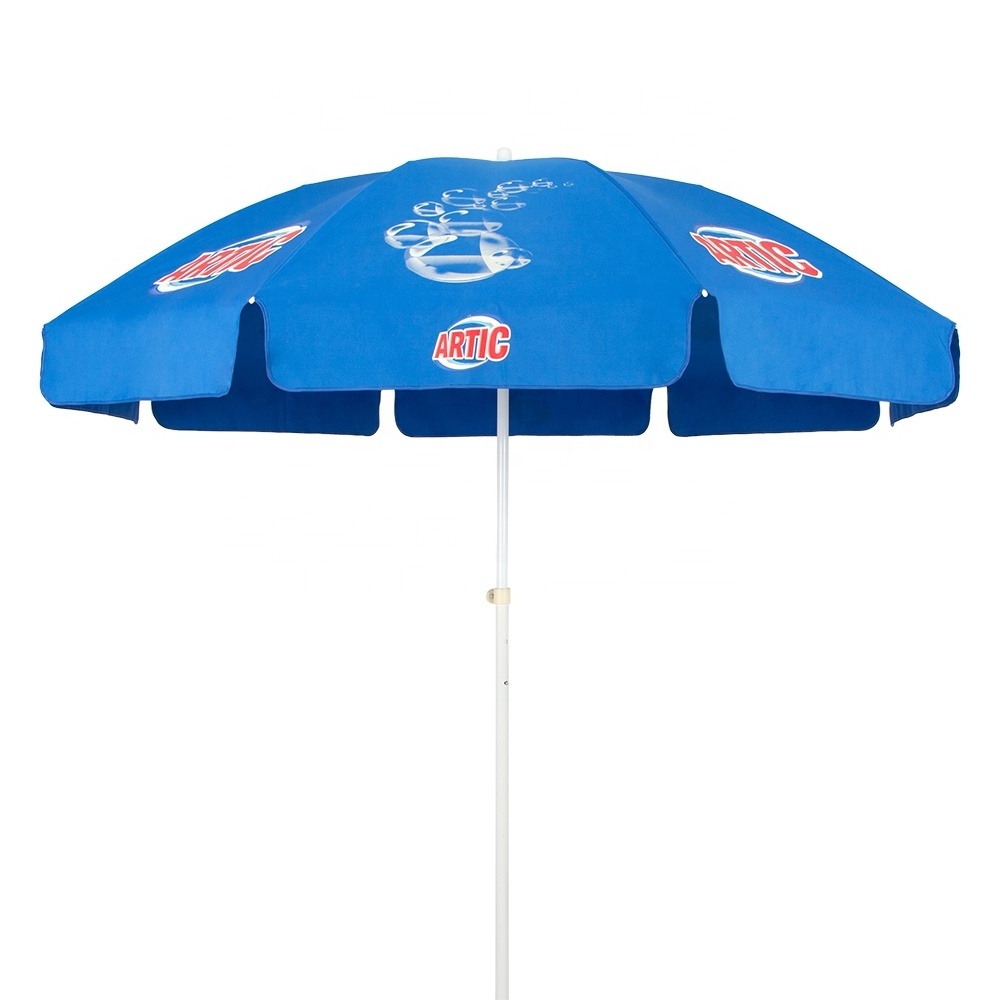 OEM logo printed beach umbrella big size outdoor promotional umbrella with company logo