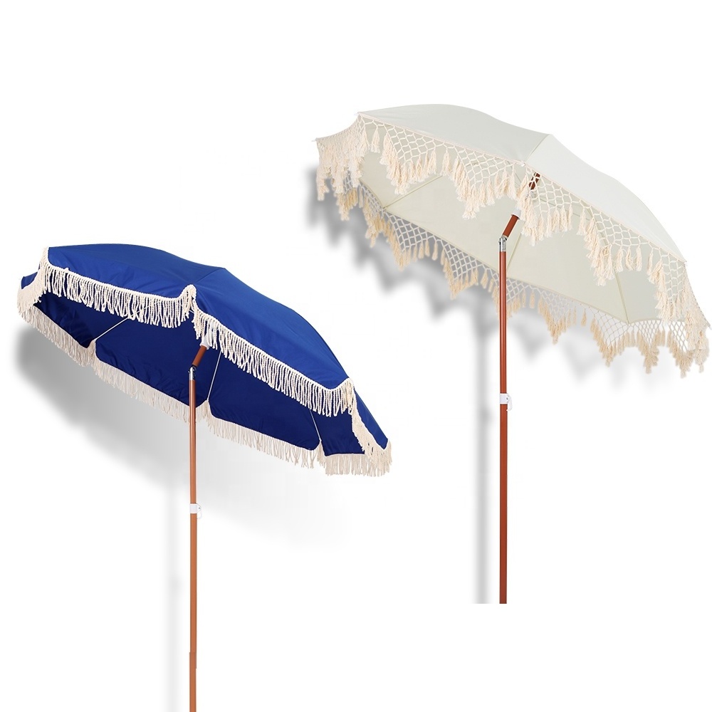 Wholesale Customized Beach Umbrella White Sun Umbrella  Potable Parasol Beach Umbrella With Tassel