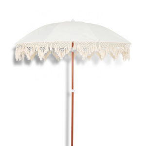 Wholesale Customized Beach Umbrella White Sun Umbrella  Potable Parasol Beach Umbrella With Tassel