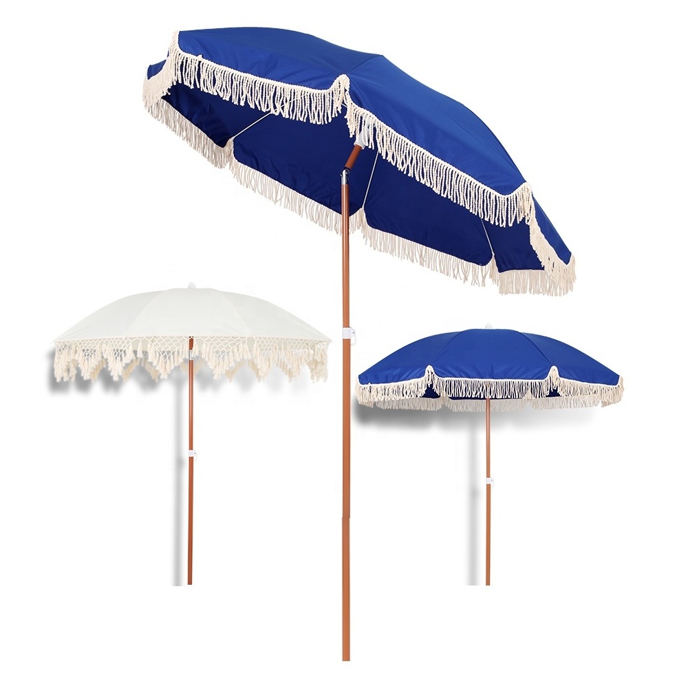 Custom Design Beach Umbrella High Quality Sun Umbrella Potable Beach Umbrella With Tassel