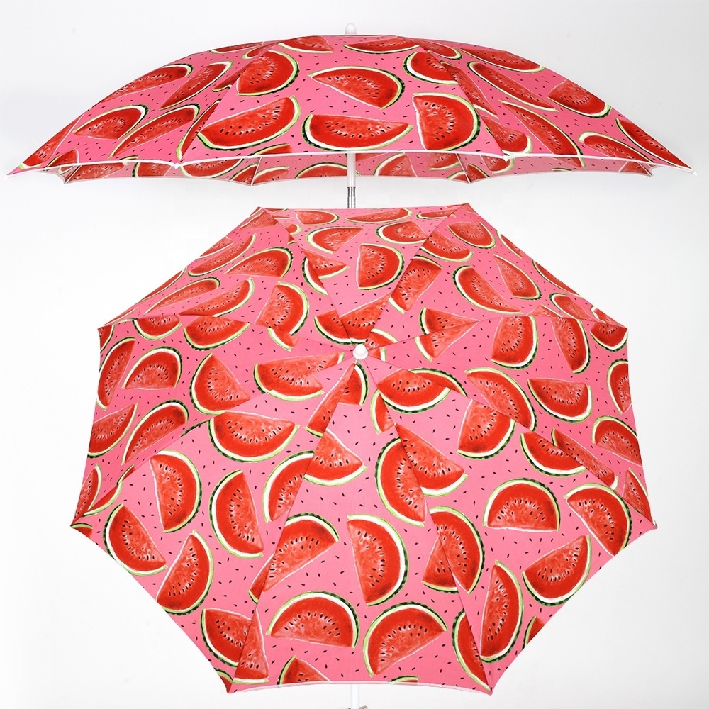 Competitive Price Custom Design Foldable Parasol Umbrella Watermelon Design Potable Beach Umbrella