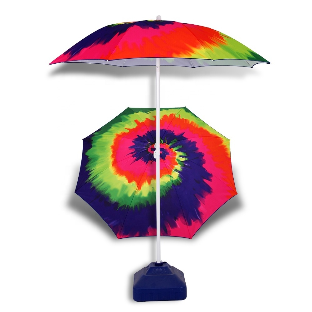 Custom Design Beach Umbrella Outdoor Parasol Umbrella Potable Tie-dye Rainbow Beach Umbrella