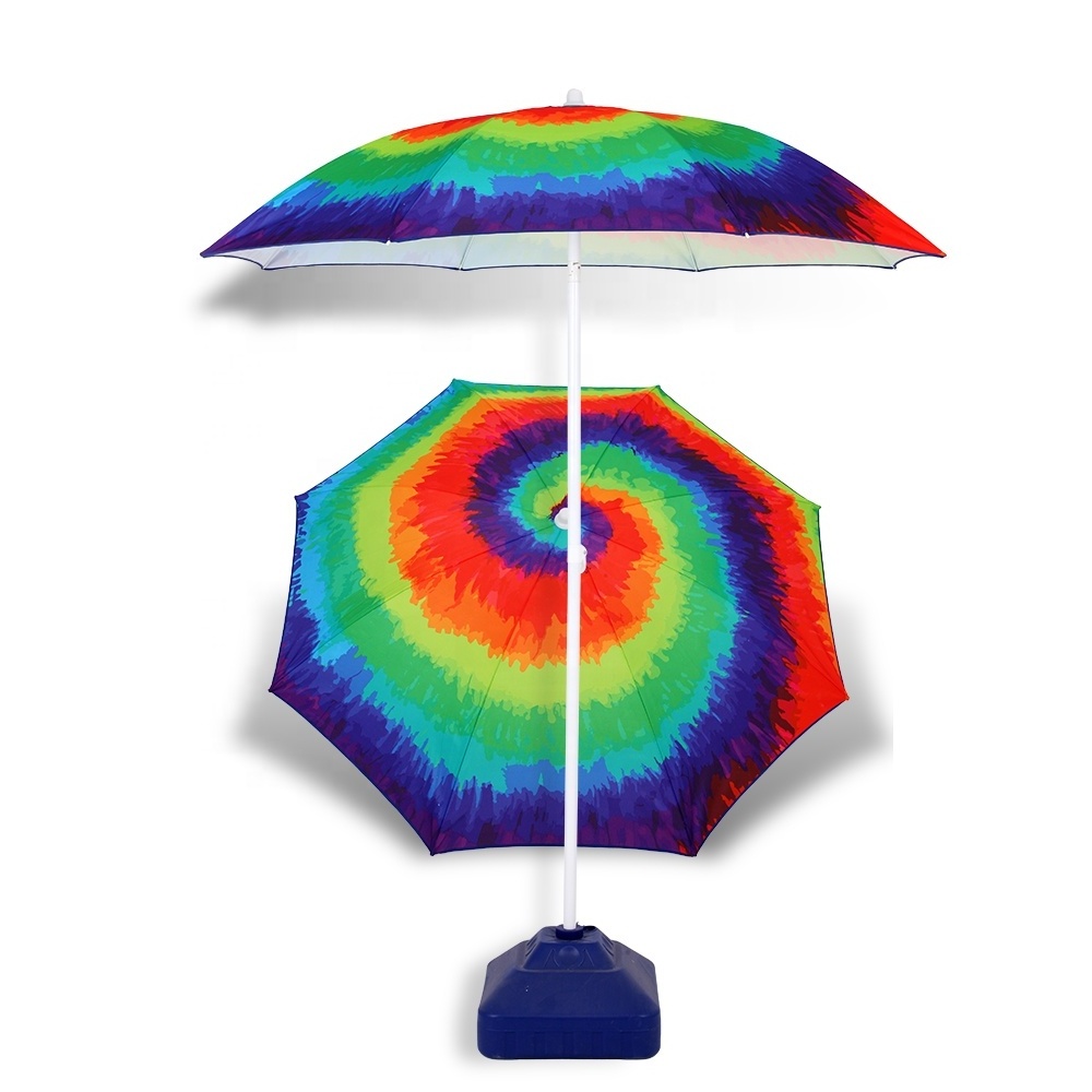 Custom Design Beach Umbrella Outdoor Parasol Umbrella Potable Tie-dye Rainbow Beach Umbrella