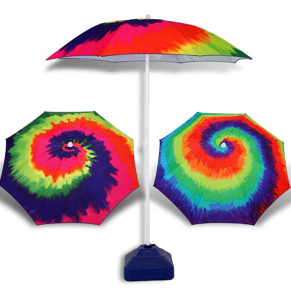 Custom Design Beach Umbrella Outdoor Parasol Umbrella Potable Tie-dye Rainbow Beach Umbrella