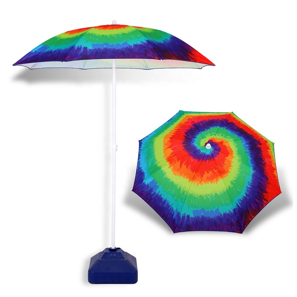 Potable Tie-dye Rainbow Design Beach Umbrella Anti-UV  Parasol Umbrella Outdoor Beach Umbrella