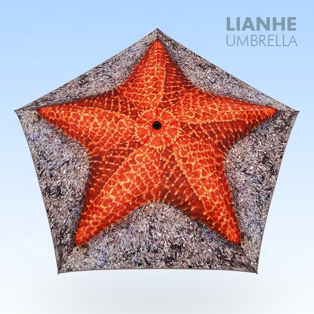 Custom Design Parasol Beach Umbrella Red Starfish Sun Umbrella Anti-UV Beach Umbrella  With Tilt