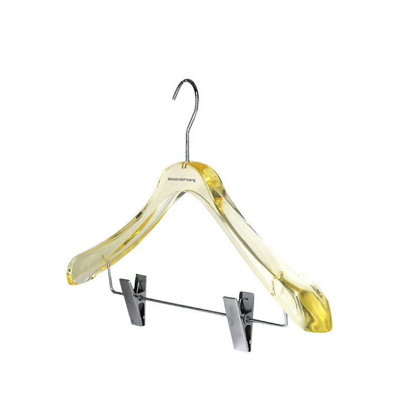 Free Sample Cheap Customized Logo Engraved Print Acrylic Lucite Hanger For Clothes Display Rack Aufhnger aus Acrylic