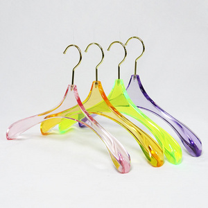 Factory Price Clear Acrylic Clothes and pant Hangers with Gold hook and golden pants rack