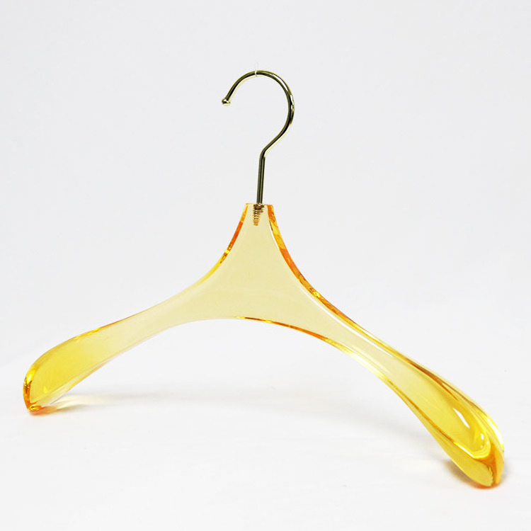 Factory Price Clear Acrylic Clothes and pant Hangers with Gold hook and golden pants rack