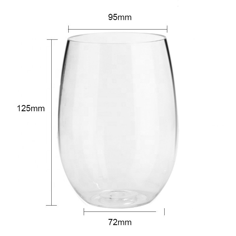 Unbreakable Elegant Stemless Plastic Wine Glasses Shatterproof Tritan Cups for Indoor and Outdoor Use