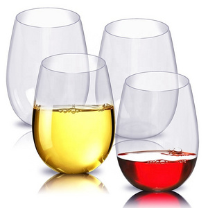 Unbreakable Elegant Stemless Plastic Wine Glasses Shatterproof Tritan Cups for Indoor and Outdoor Use