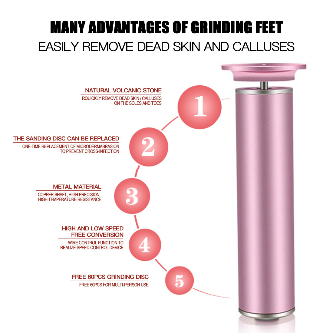 Professional Rechargeable Foot Grinder Scrubber Hard Dead Skin File Electric Callus Remover For Feet