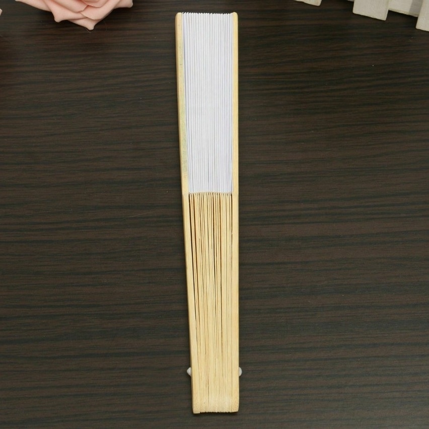 Wholesale cheap white bamboo paper hand fan  diy paper fans