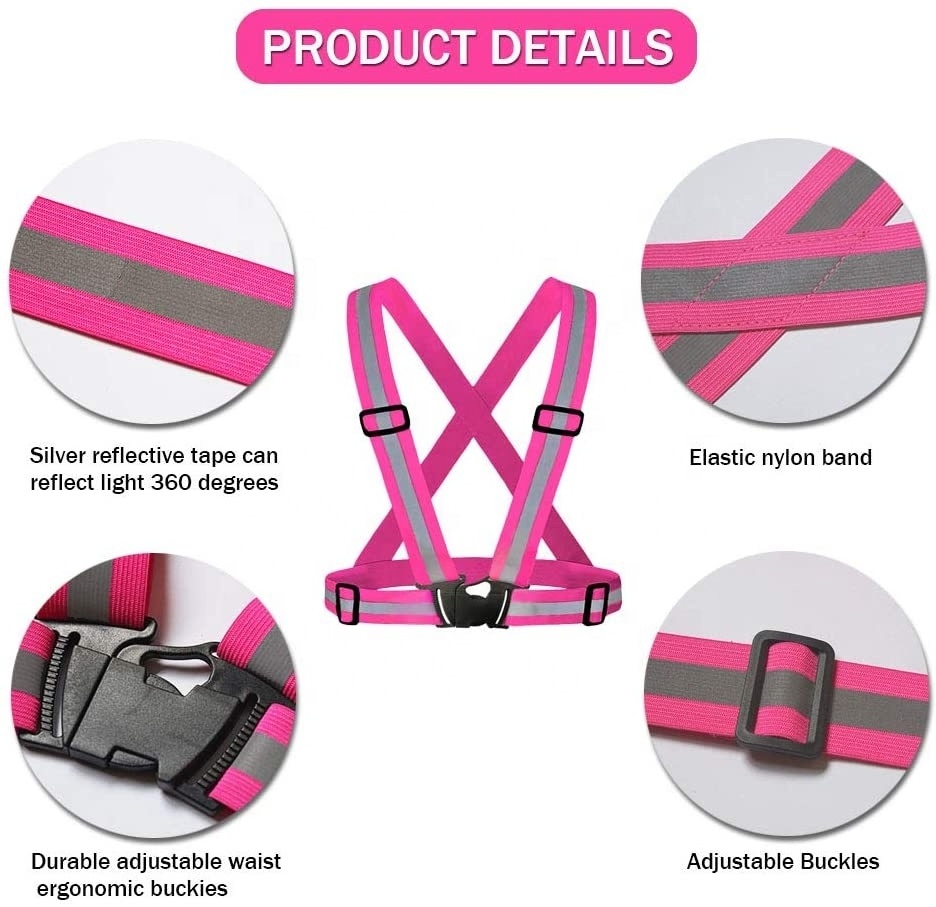 Pink color Hi Visible Reflective Vest - Reflective Running Gear for Men and Women for Night Running, Biking, Walking.