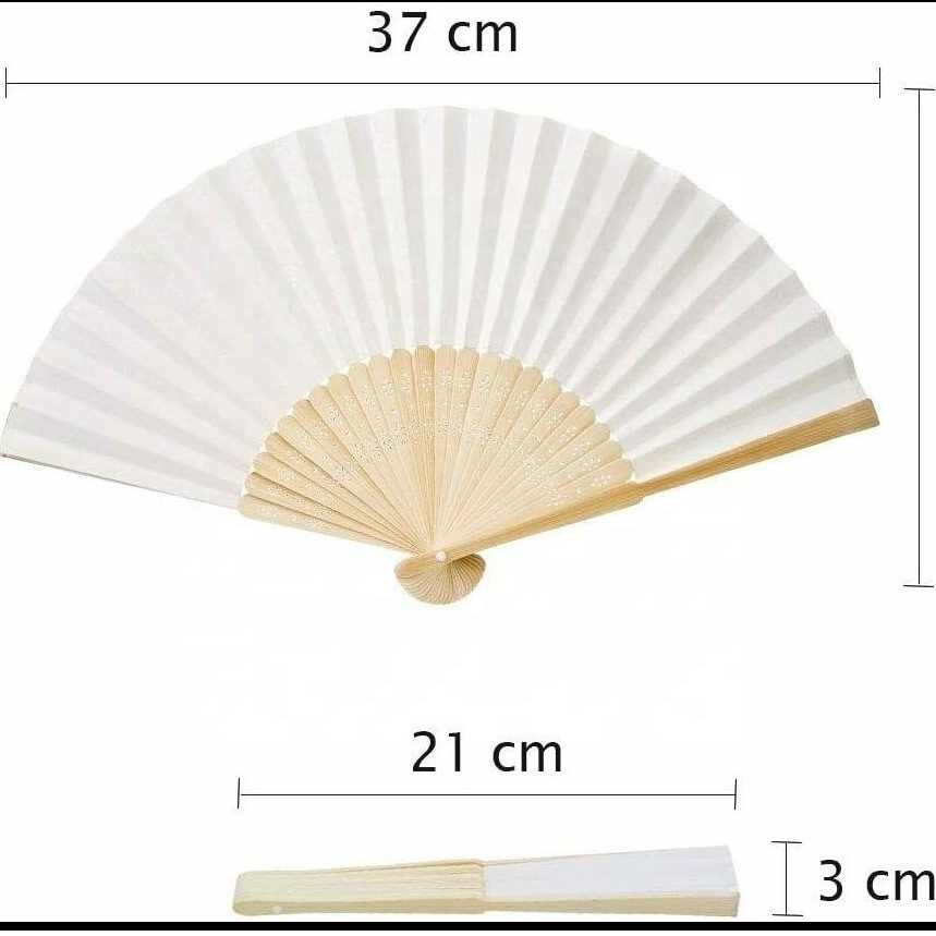 Wholesale cheap white bamboo paper hand fan  diy paper fans