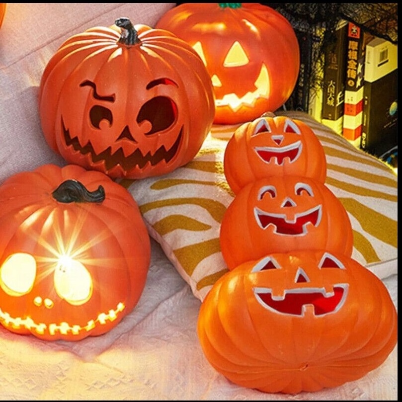 Halloween LED glitter Pumpkin Lantern Light Up Candle Lamp Party Prop Outdoor Decor