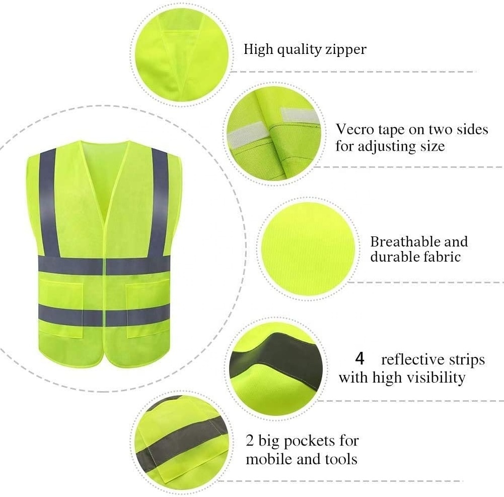 Hi Viz  Safetyt Vest with Reflective Tapes Hi Vis Vest Yellow Orange High Viz Visibility Waistcoat Safety Work Reflective