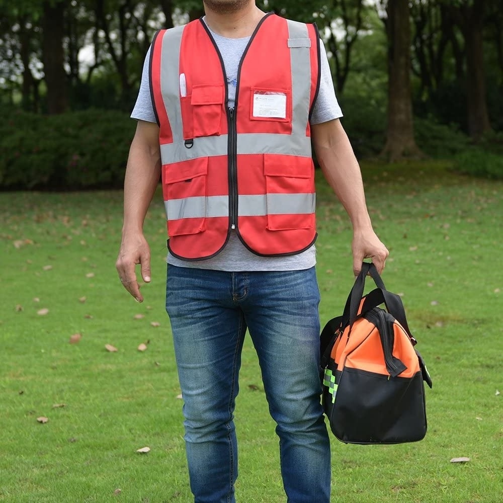 OEM custom multi pocket work vest mesh for men Hi-Vis Neon Yellow Safety Waistcoat Reflective Vest Fluorescent Safety Vests