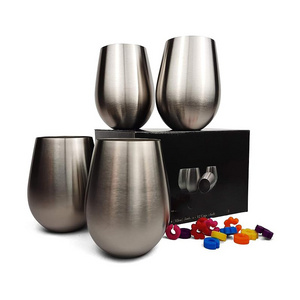 Stainless Steel Unbreakable Stemless Portable Wine Tumbler Wine Glasses Cocktail Wine Glasses Metal Goblet