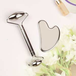 Custom Stainless Steel Face Massage Roller and Gua Sha Set Wholesale Stainless Steel Metal Facial Guasha Roller Skincare Tool