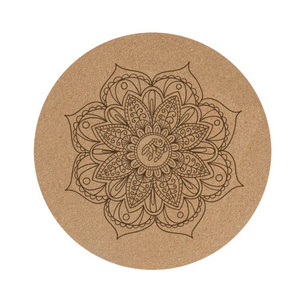 Natural Color flowers Eco Friendly Large Anti-slip Custom Design Sustainable Fitness Cork Round Meditation Yoga Mat