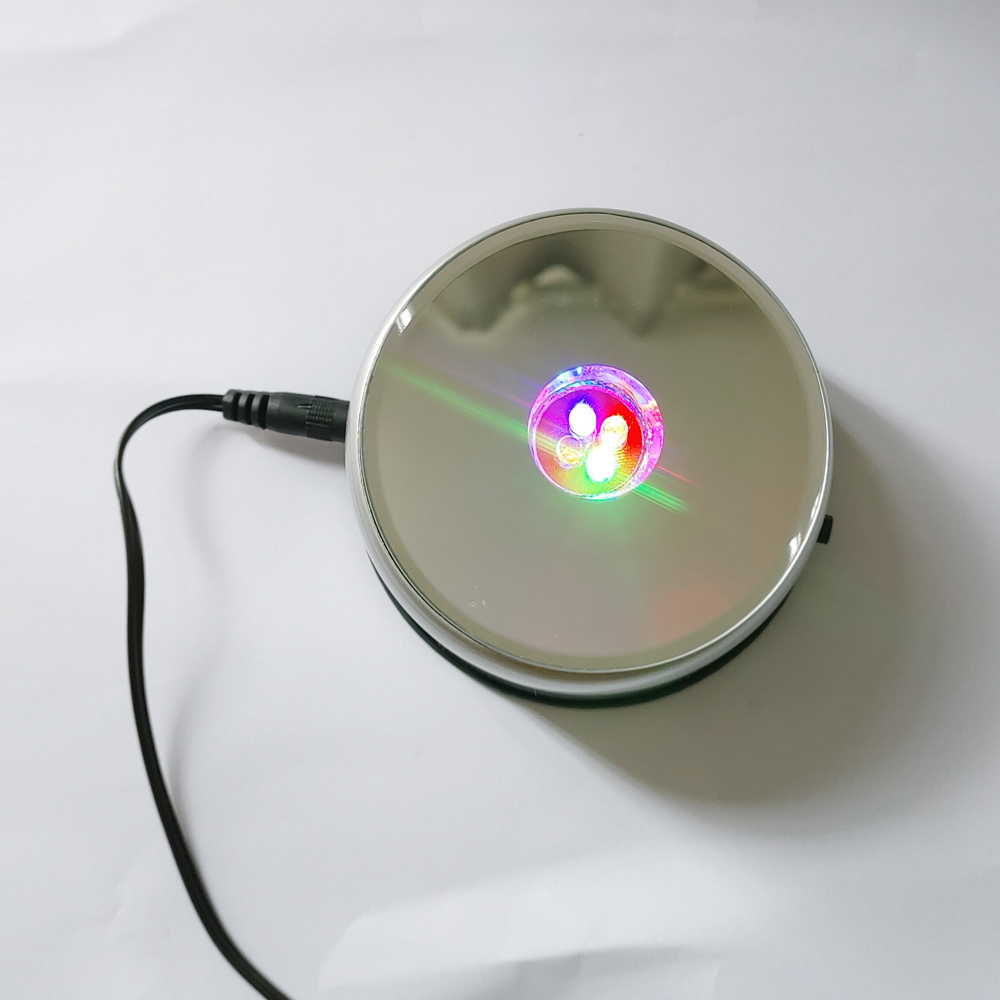 8cm rotating led vase base light for 3d crystal Colorful Round Rotating Light Base LED Crystal Display Stand Light Base