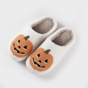 Good quality Halloween's day screaming face shoes smile face mix evil pumpkin designs unisex home happy face smile fur slippers