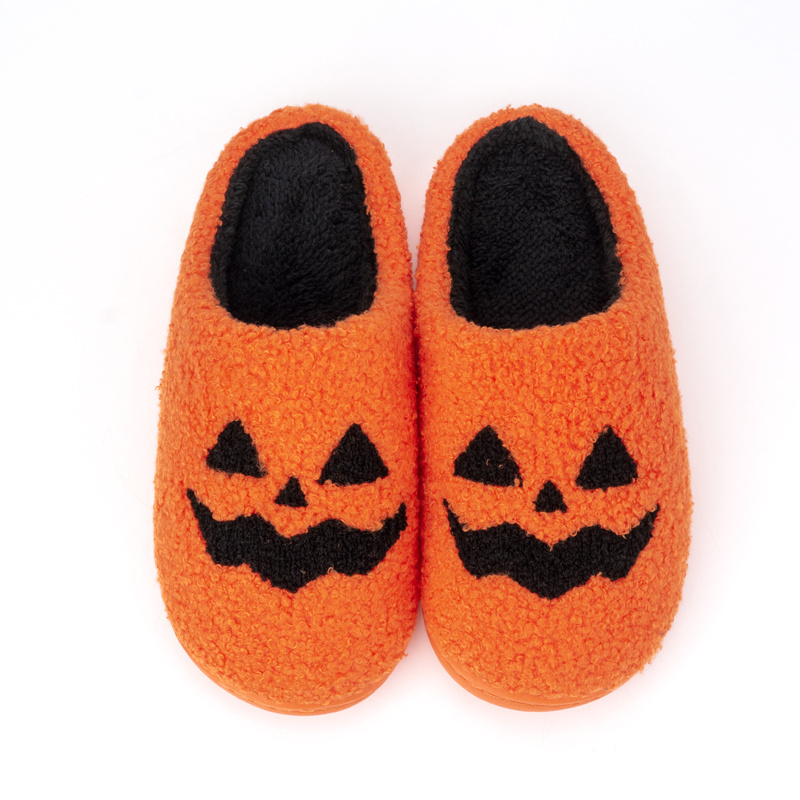 Good quality Halloween's day screaming face shoes smile face mix evil pumpkin designs unisex home happy face smile fur slippers