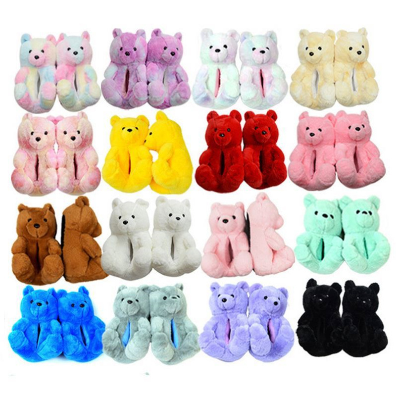 Custom Logo Indoor Bedroom 2024 Furry Pantuflas Zapatilla Fuzzy Children Teddy Bear Animal Kids Slippers For Women Girls