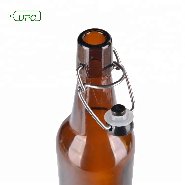 swing top amber beer glass bottles Wholesale home brewing amber clear beer glass bottle with airtight simple wire twist top lid