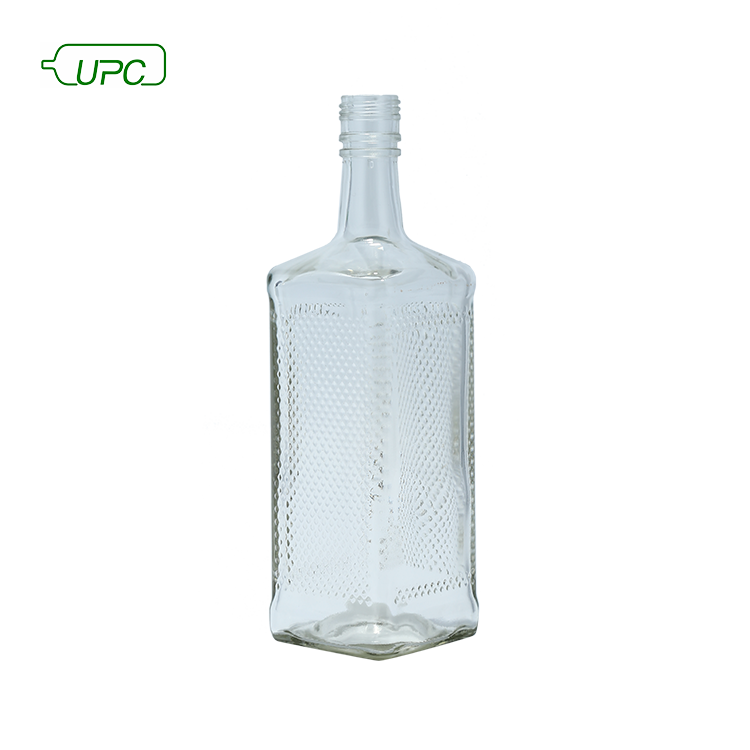 Square design empty tequila alcohol glass wine bottles