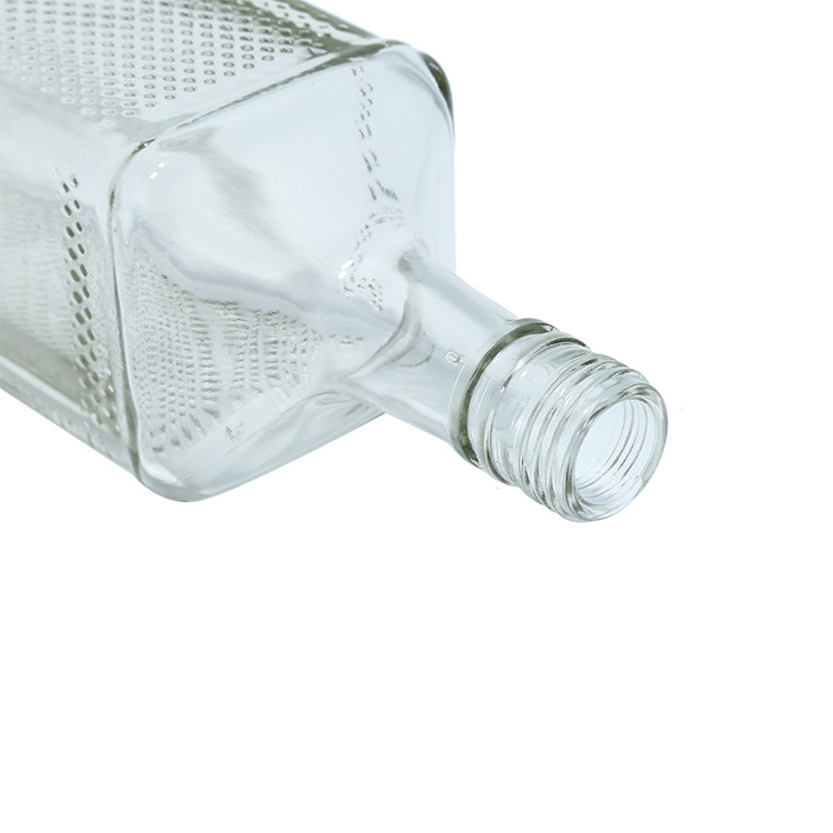 Square design empty tequila alcohol glass wine bottles