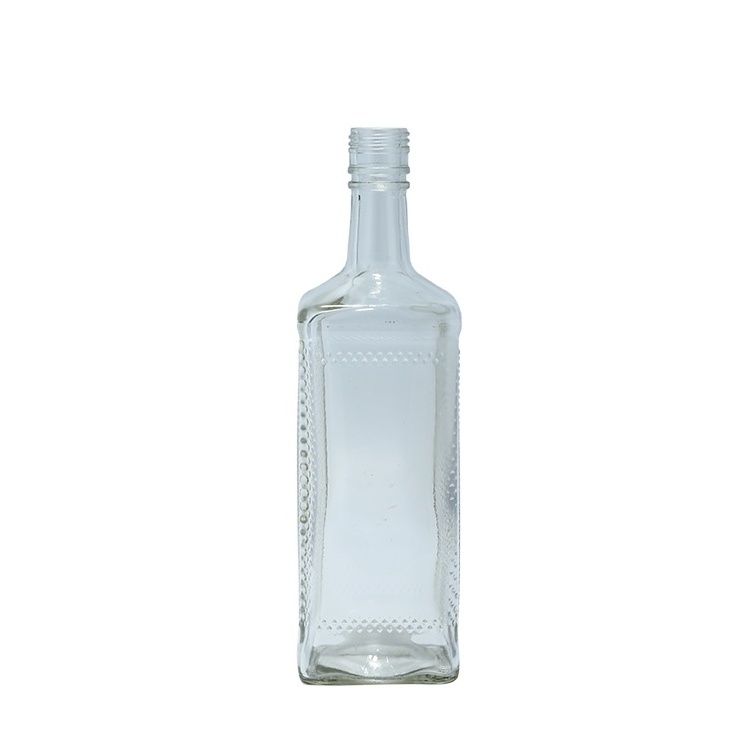 Square design empty tequila alcohol glass wine bottles